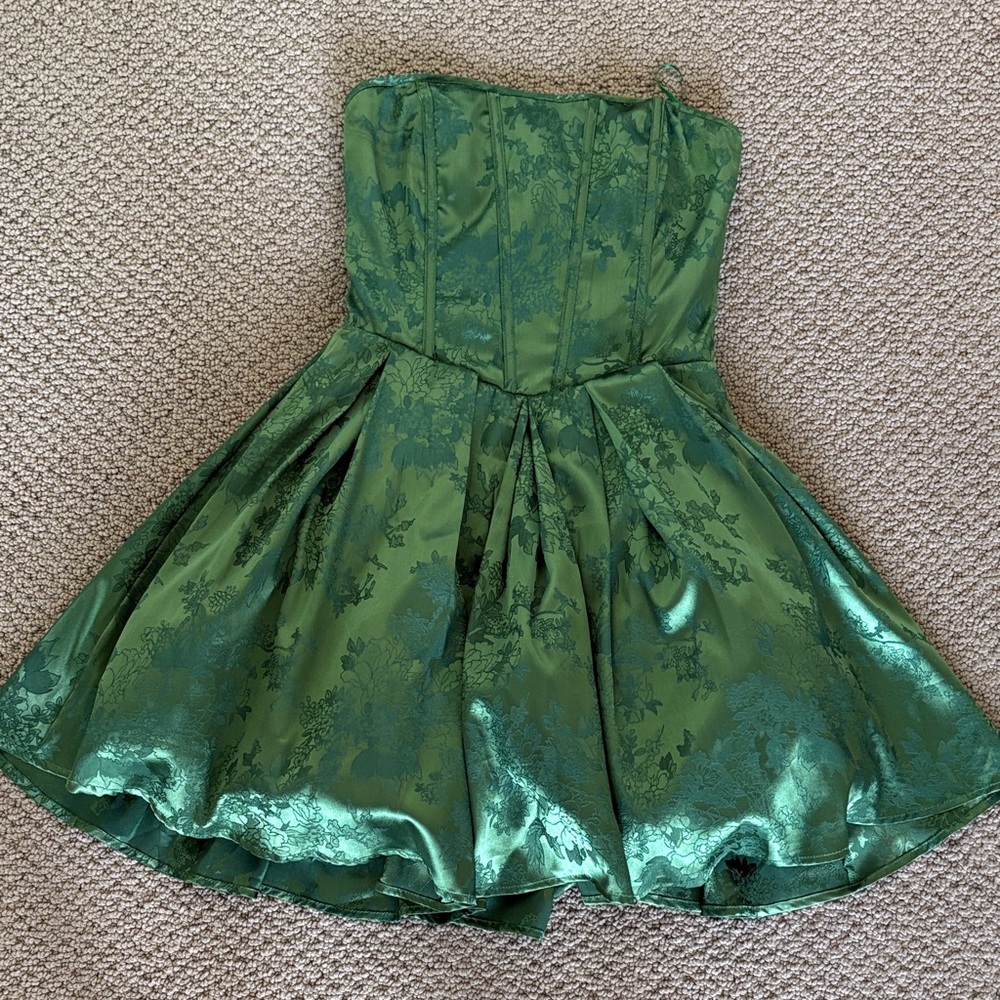 Altar'd State Strapless Green Jacquard Party Dress